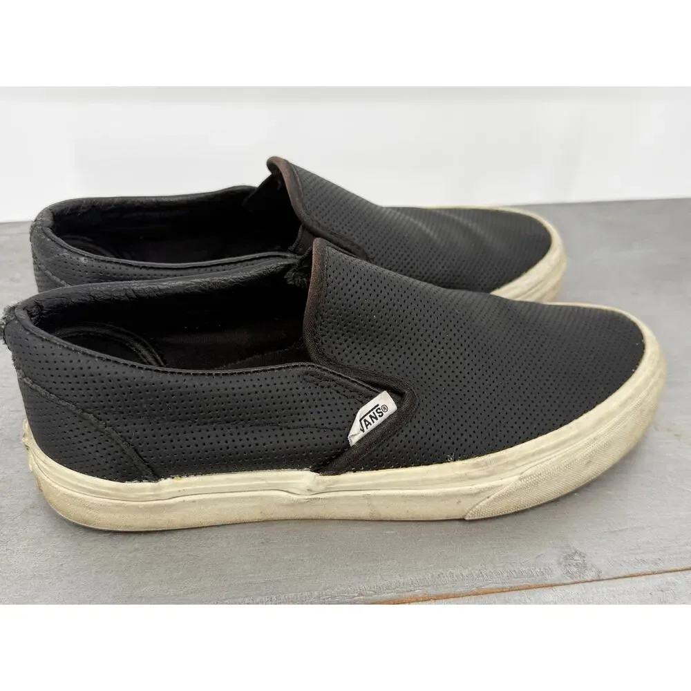 Vans Classic Slip-On Black Perforated Leather Sneakers Women's 7.5 Men's 6 Skate